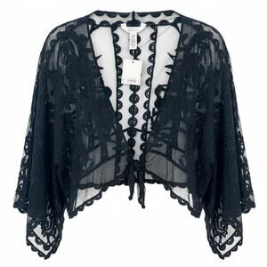 Lauren Conrad Tie Front Lace Shrug Women One Size Black Lightweight 3/4 Sleeve